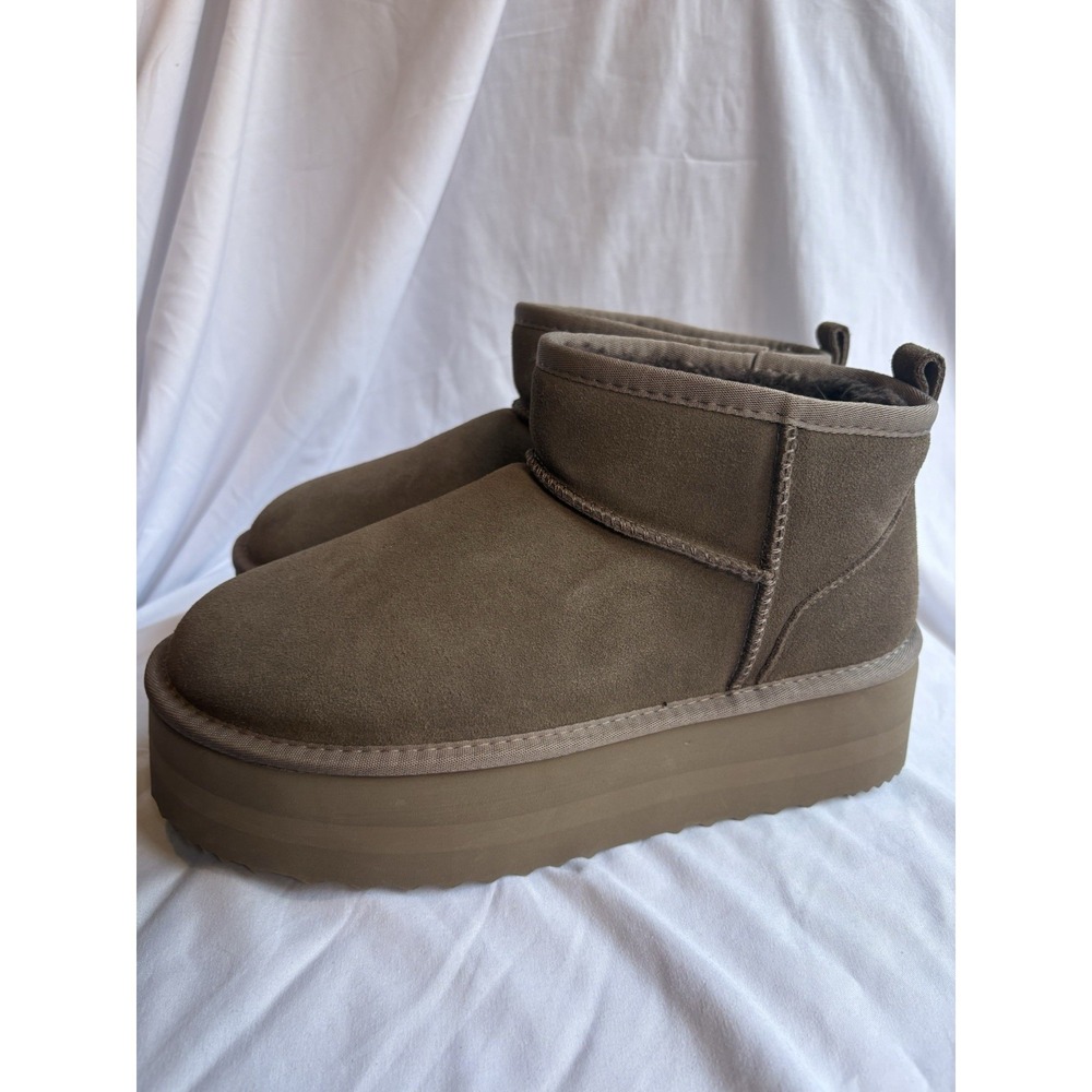 DREAMPAIRS FAUX FUR LINED PLATFORM BROWN SUEDE ANKLE‎ WOMEN'S BOOTS US 8.5